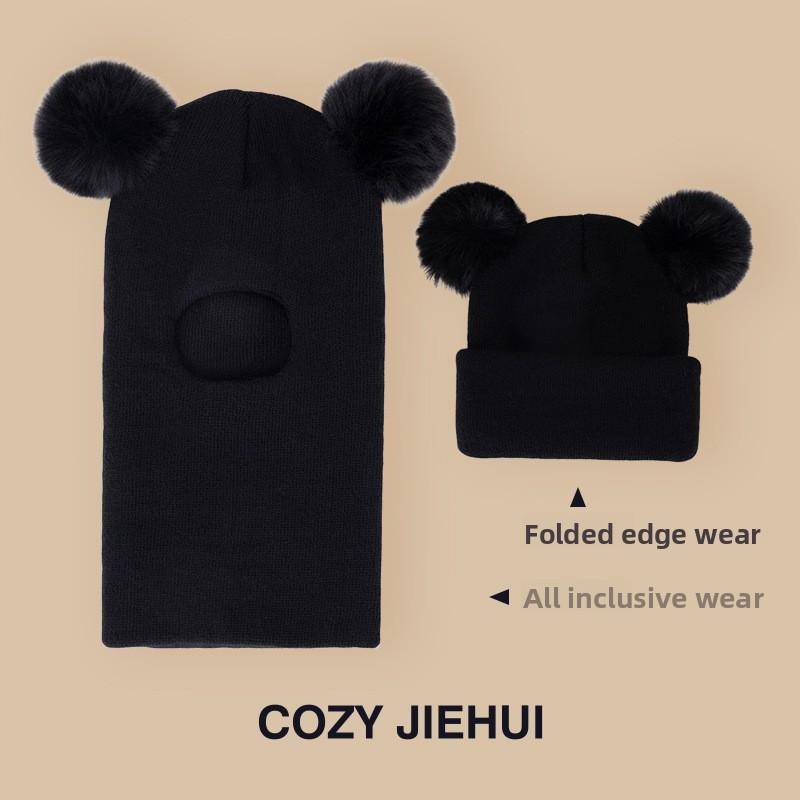 Winter Kinderhut mit integriertem Schal und Samt-Ohrenschutzabdeckung, Kopfmütze für Jungen und Mädchen, Strickgarn, Kinder-Overall von Joom DACH