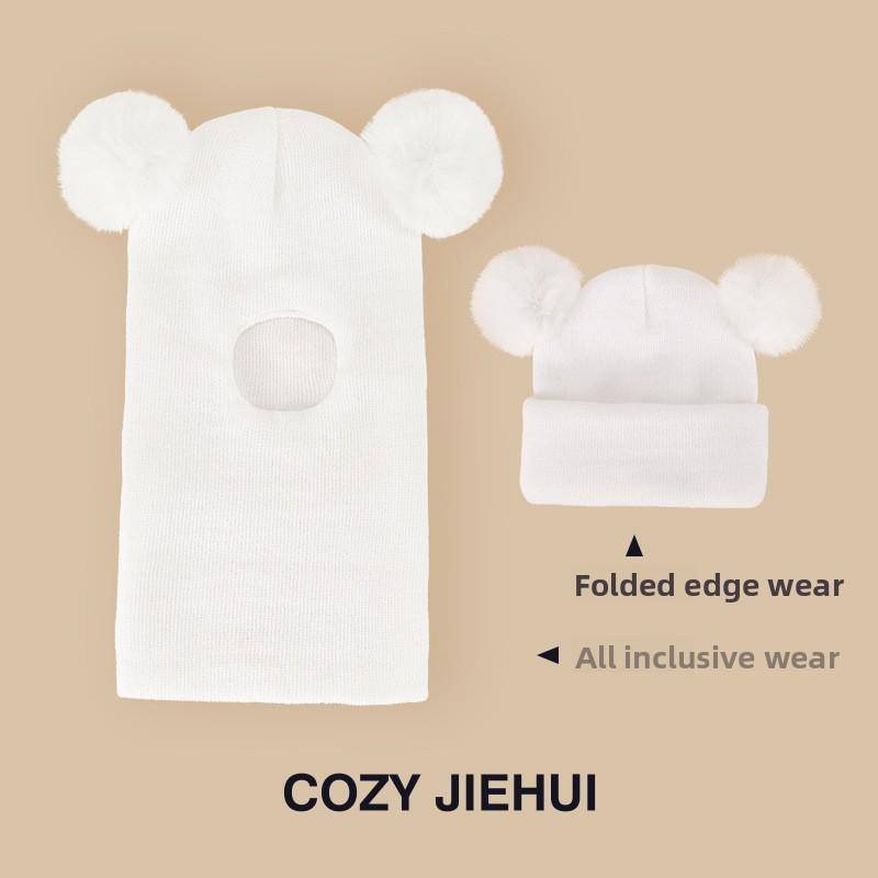 Winter Kinderhut mit integriertem Schal und Samt-Ohrenschutzabdeckung, Kopfmütze für Jungen und Mädchen, Strickgarn, Kinder-Overall von Joom DACH