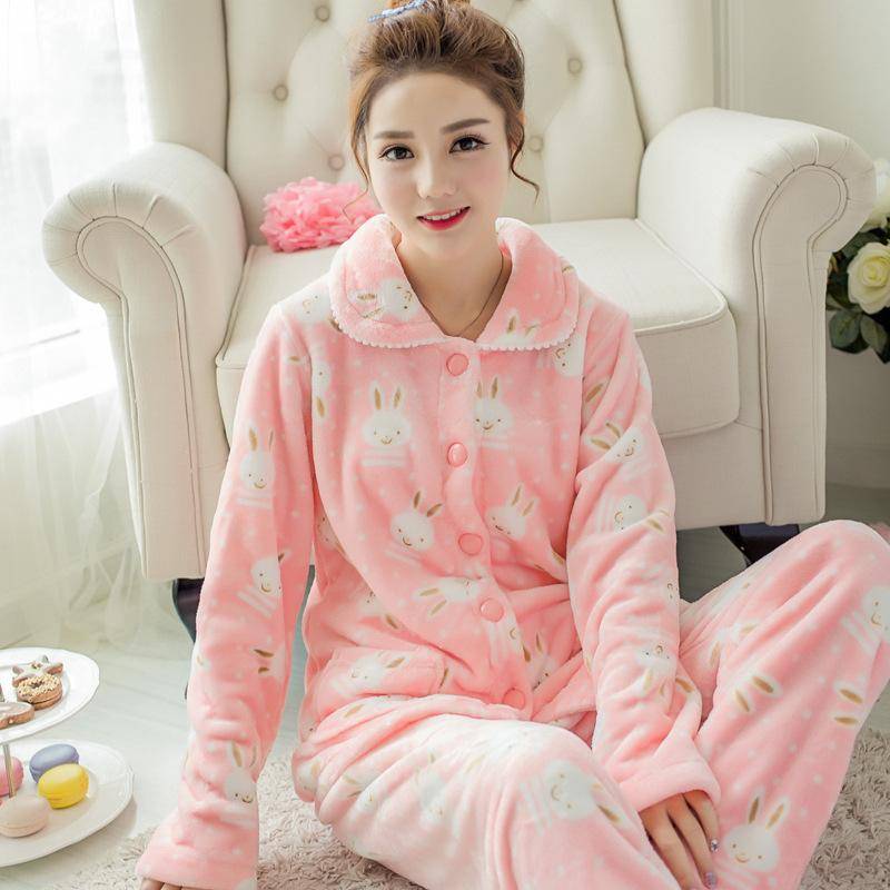 Winter Korallen Fleece Verdickt Warme frauen Pyjamas Frühling und Herbst Nette Student Langarm Flanell Hause Service Anzug L von Joom DACH