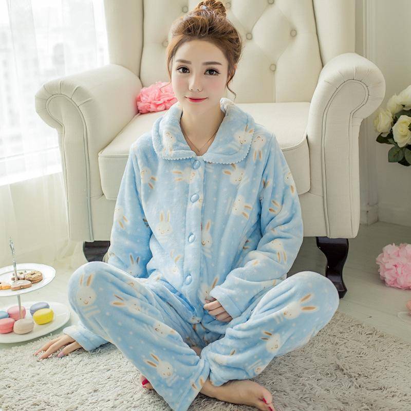 Winter Korallen Fleece Verdickt Warme frauen Pyjamas Frühling und Herbst Nette Student Langarm Flanell Hause Service Anzug L von Joom DACH