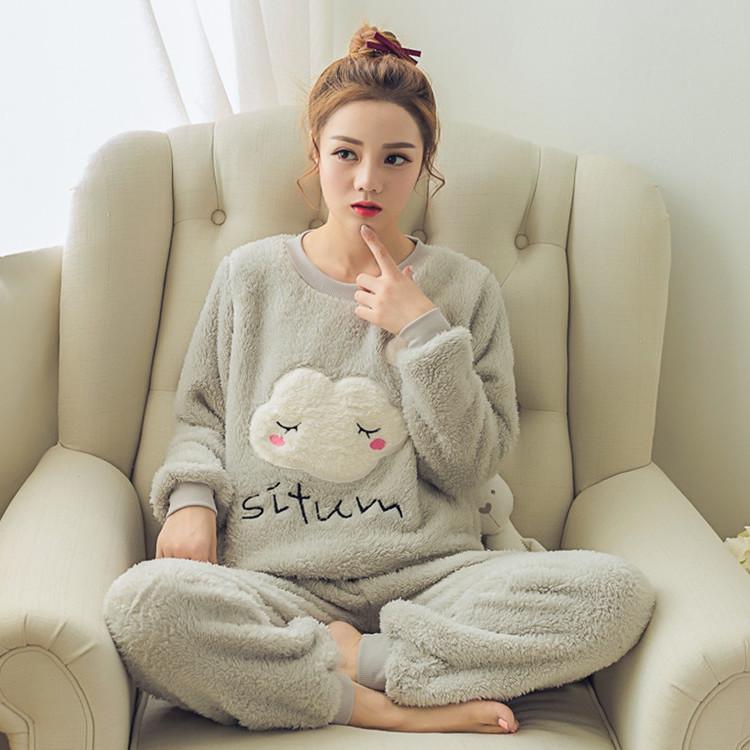 Winter Korallen Fleece Verdickt Warme frauen Pyjamas Frühling und Herbst Nette Student Langarm Flanell Hause Service Anzug M von Joom DACH