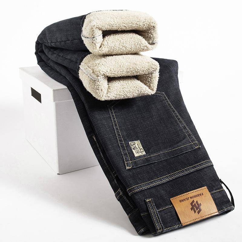 Winter Lamm Fluff Denim Gerade Hosen Männer Verdicken Große Größe 40 Jeans Hohe Taille Stretch Jeansy Fleece Gefüttert Warm 32 von Joom DACH