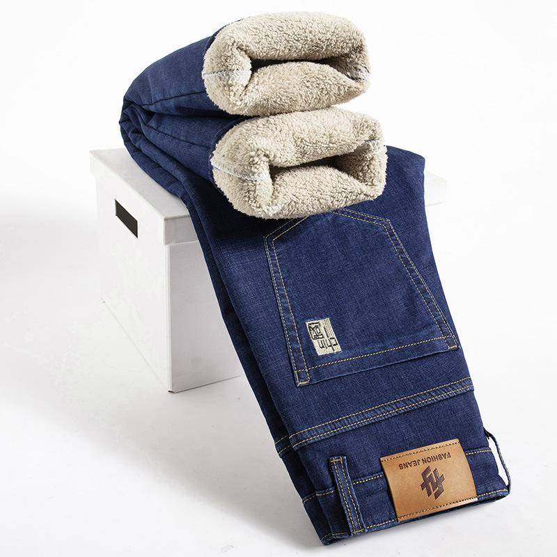Winter Lamm Fluff Denim Gerade Hosen Männer Verdicken Große Größe 40 Jeans Hohe Taille Stretch Jeansy Fleece Gefüttert Warm 38 von Joom DACH