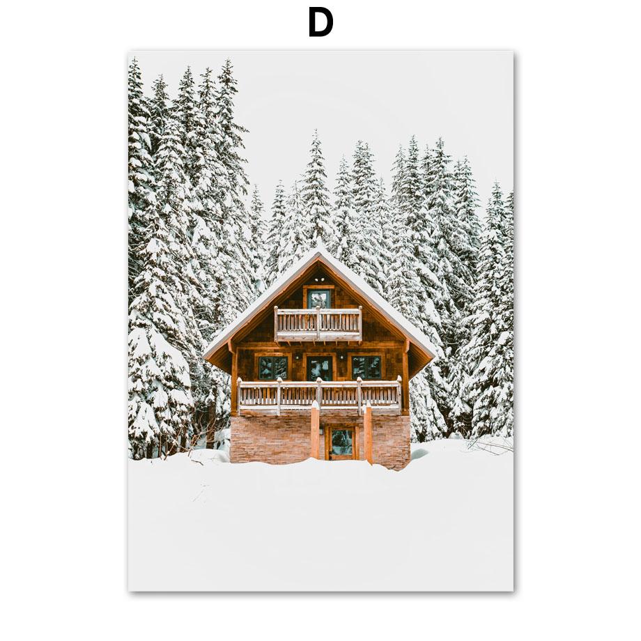 Winter Landschaft Schnee Kiefer Wald Haus Deer Fuchs Nordic Poster Wand Kunstdruck Leinwand Malerei Wand Bild Für Wohnzimmer decor 40X50 cm No Framed von Joom DACH