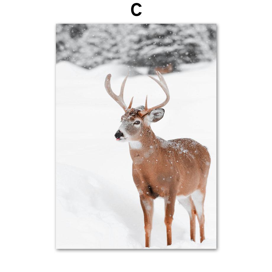 Winter Landschaft Schnee Kiefer Wald Haus Deer Fuchs Nordic Poster Wand Kunstdruck Leinwand Malerei Wand Bild Für Wohnzimmer decor 40x60 cm No Framed von Joom DACH
