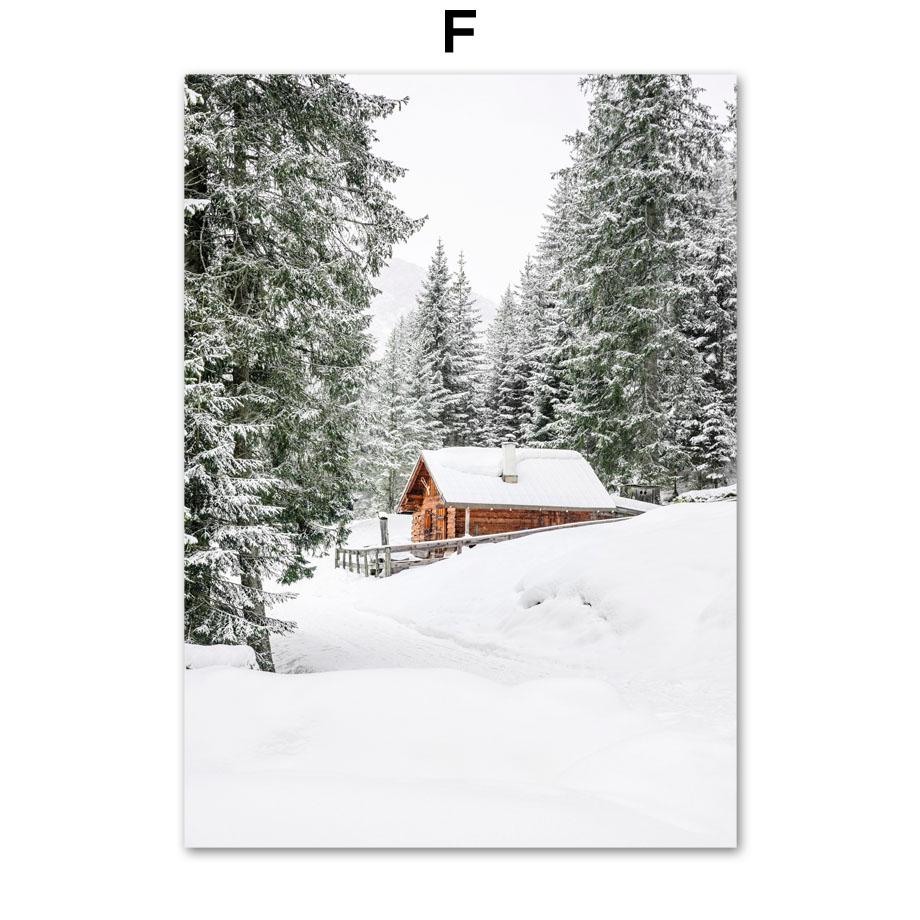 Winter Landschaft Schnee Kiefer Wald Haus Deer Fuchs Nordic Poster Wand Kunstdruck Leinwand Malerei Wand Bild Für Wohnzimmer decor 50X70 cm No Framed von Joom DACH
