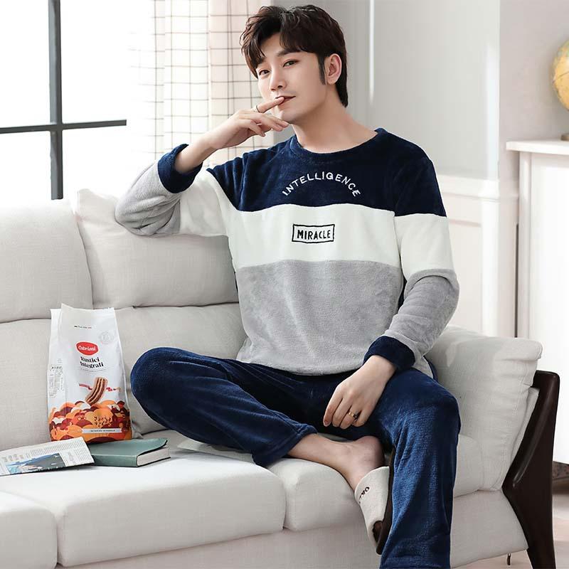 Winter Langarm Dicke Warme Flanell Pyjama Sets für Männer Korallen Samt Nachtwäsche Anzug Pyjamas Lounge Hause Tragen Hause Kleidung XXL von Joom DACH