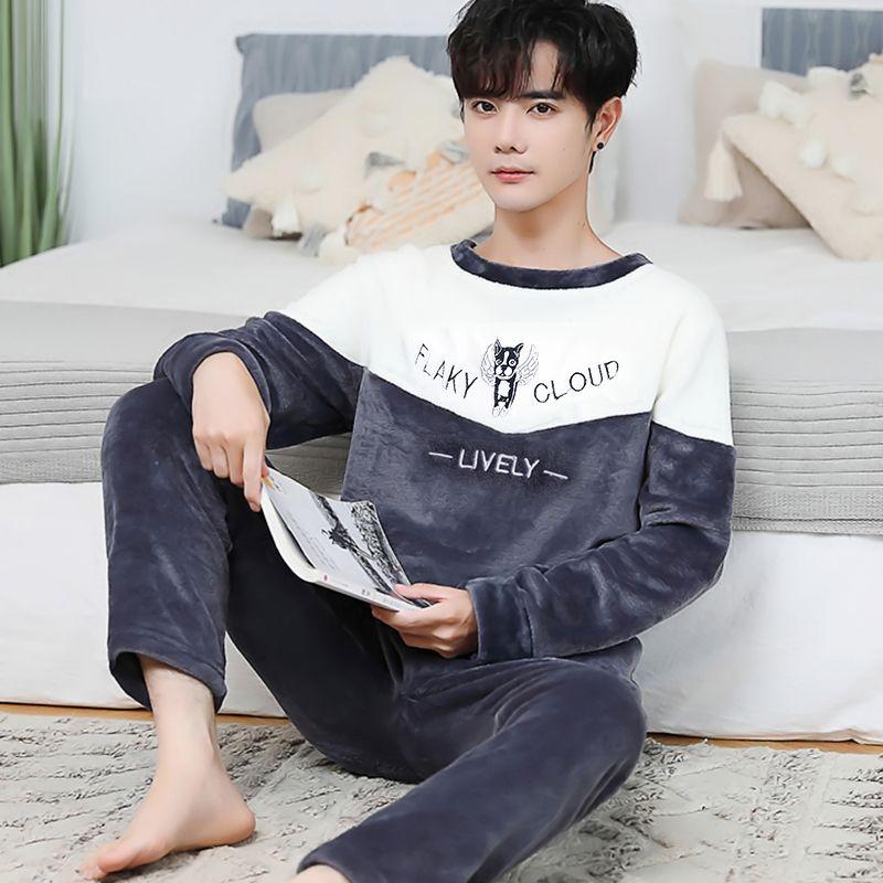 Winter Langarm Dicke Warme Flanell Pyjama Sets für Männer Korallen Samt Nachtwäsche Anzug Pyjamas Lounge Hause Tragen Hause Kleidung XXXL von Joom DACH
