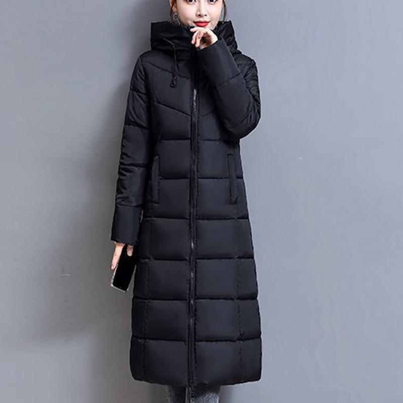 Winter Lange Daunen Parka Damen Mäntel Mode Mit Kapuze Baumwolle Kleidung Damen Winddicht Warme Winter Mäntel XXXXL schwarz von Joom DACH