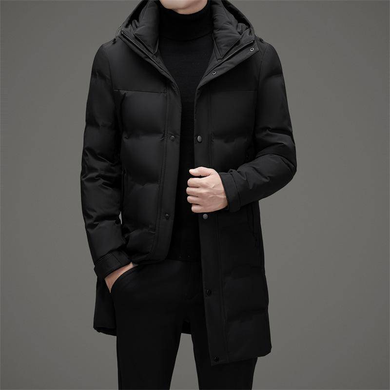 Winter Lange Verdickte Daunenjacke Mit Kapuze Für Männer Mittleren Alters Weiße Entendaunen Kältefeste Daunenjacke L schwarz von Joom DACH