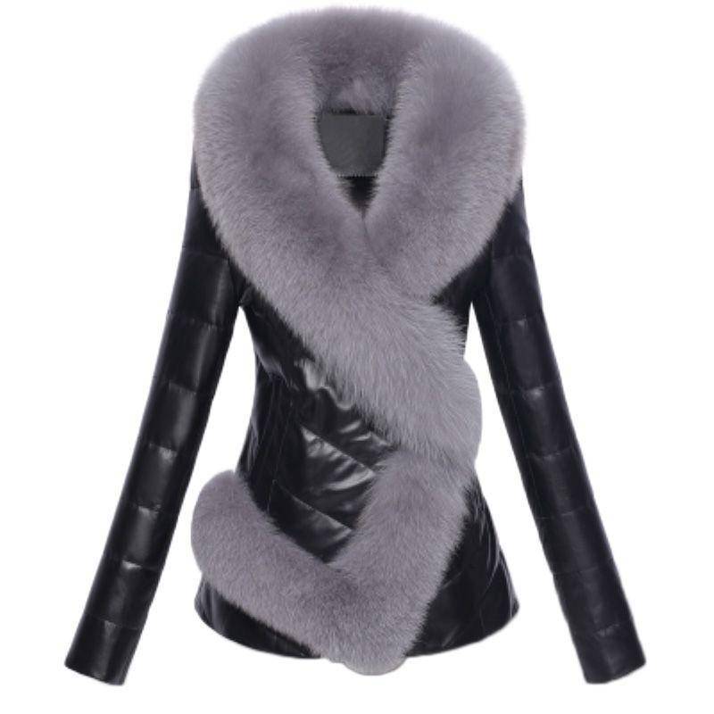 Winter Lederjacke Damen Dicke Warme Baumwolljacke mit Pelzkragen Kurze Mode und Slim Fit PU Lederjacke XL schwarz von Joom DACH
