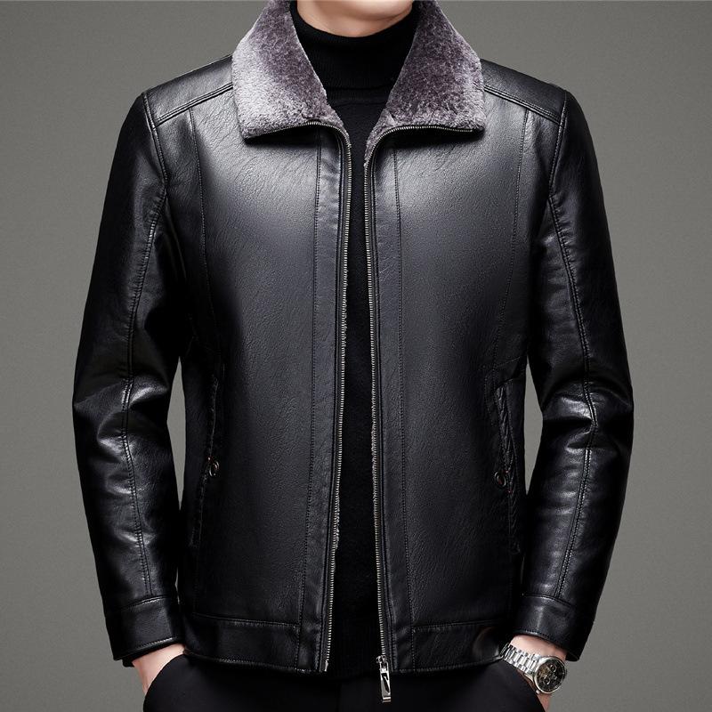 Winter Lederjacke Herren Lederjacke Fleece Verdickte Casual Loose Mittleren Alters und Ältere XL von Joom DACH