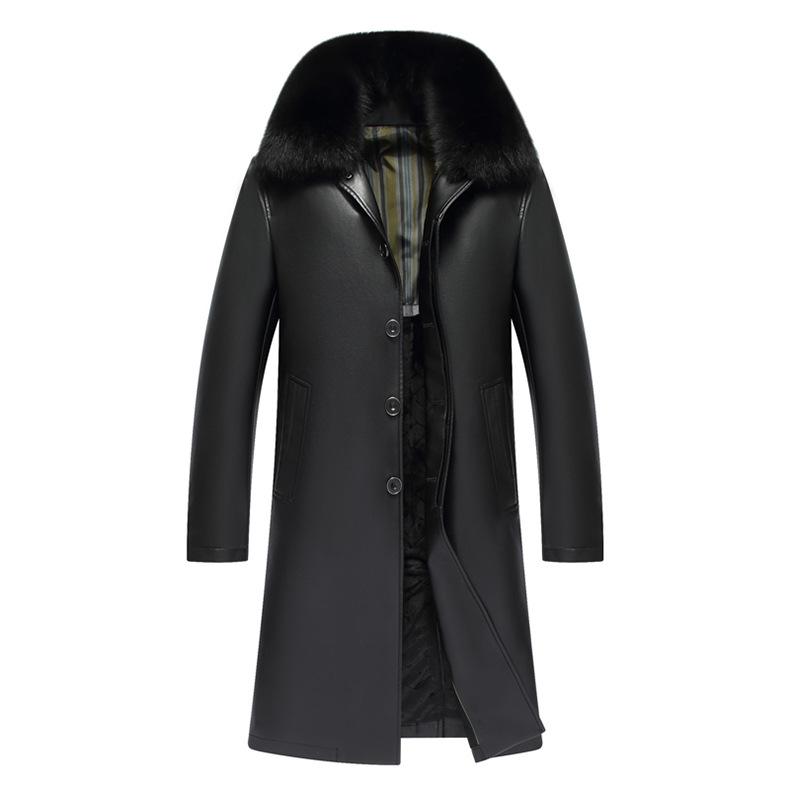 Winter Lederjacke für Herren mittleren Alters und ältere Menschen Dad Jacke Langer kniegepolsterter, verdickter Freizeitledermantel XXXXL schwarz von Joom DACH