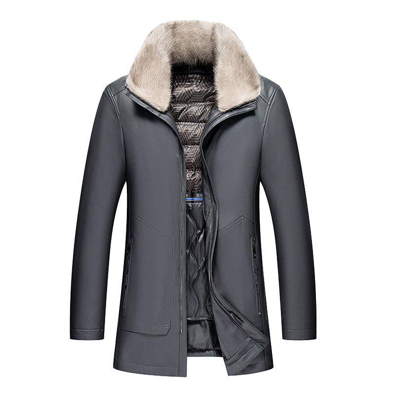 Winter Lederjacke für Männer mittleren Alters Hochwertige Schaffell Daunenfutter Abnehmbare Jacke im langen Abschnitt XXXXXL von Joom DACH