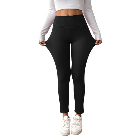 Winter Leggings Hochtaillierte Hose mit geradem Bein und Samtfutter Einfarbig Figurformend Damen Leggings M von Joom DACH