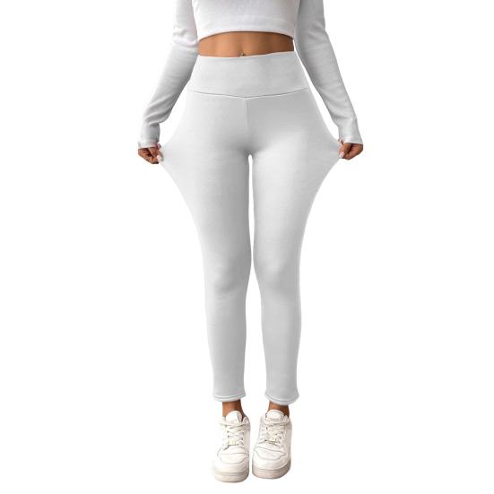 Winter Leggings Hochtaillierte Hose mit geradem Bein und Samtfutter Einfarbig Figurformend Damen Leggings S weiß von Joom DACH