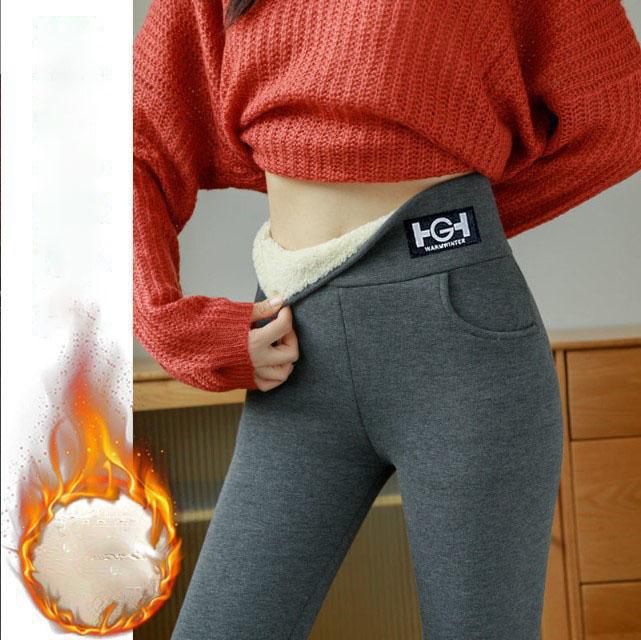 Winter-Leggings für Damen, einfarbig, warme Leggings, dicke Lammwolle, hohe Taille, Fleece, hält den Po hoch, dehnbare Wanderhose mit Tasche XXXL graue von Joom DACH