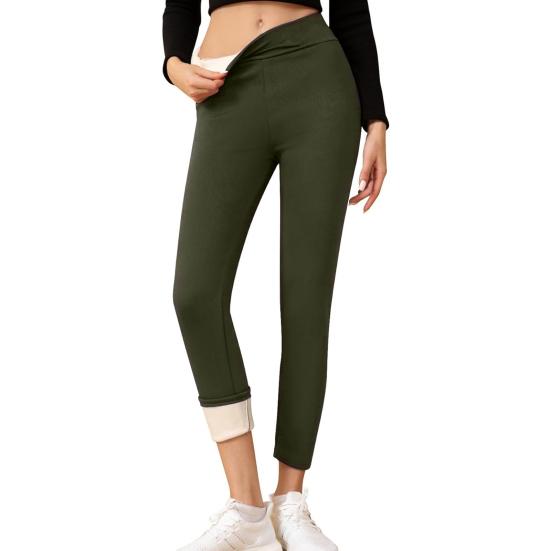Winter-Leggings mit Fleece-Futter für Damen, Thermo-Strumpfhose, einfarbig, extra dick, mit Fleece-Futter M armee grüne von Joom DACH