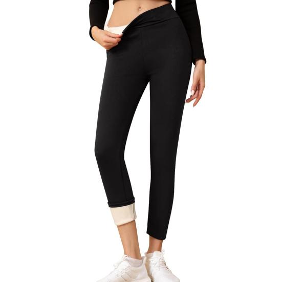Winter-Leggings mit Fleece-Futter für Damen, Thermo-Strumpfhose, einfarbig, extra dick, mit Fleece-Futter M schwarz von Joom DACH