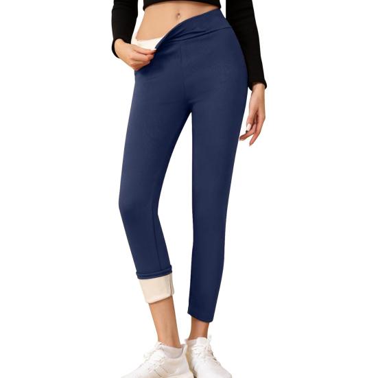 Winter-Leggings mit Fleece-Futter für Damen, Thermo-Strumpfhose, einfarbig, extra dick, mit Fleece-Futter XXL navy blau von Joom DACH