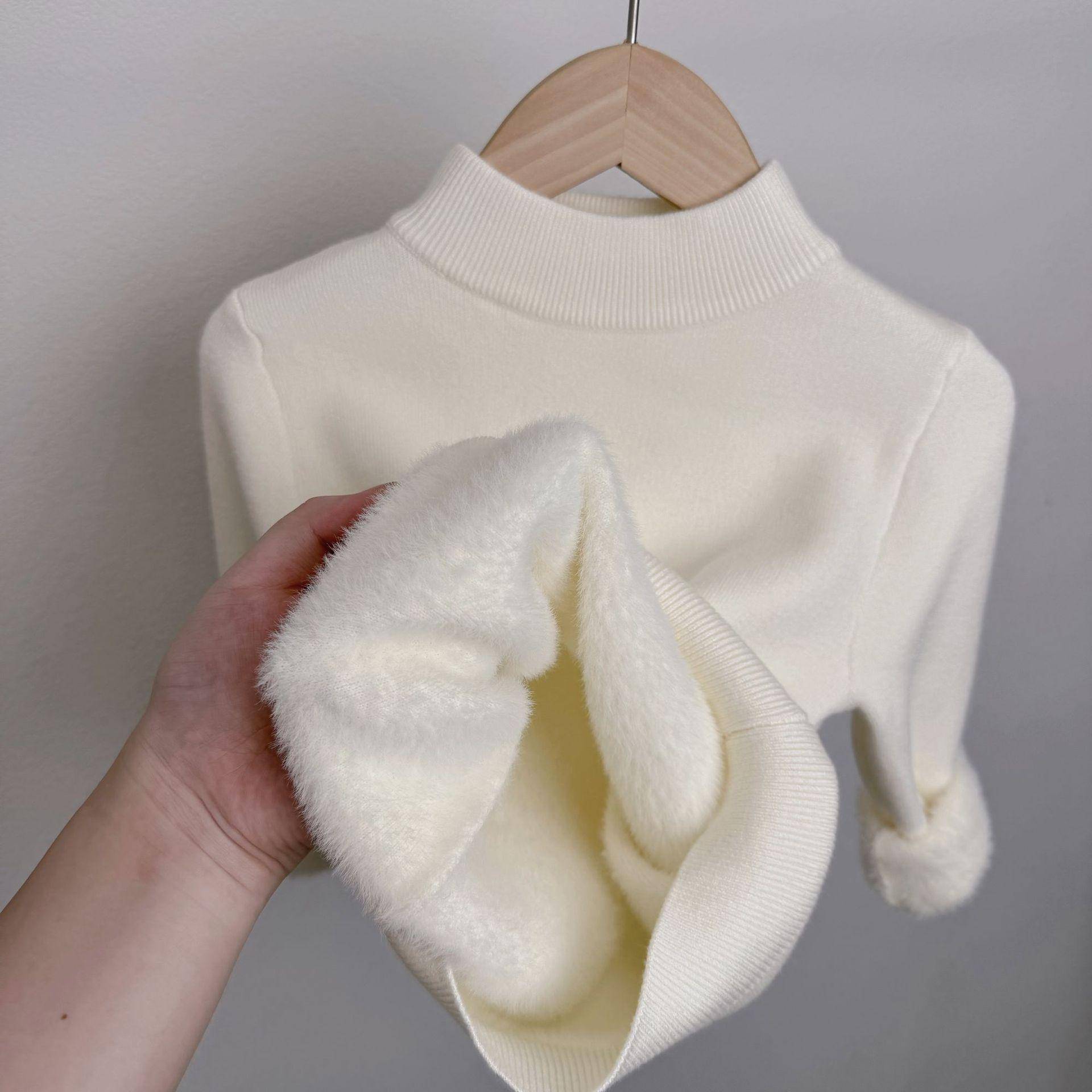 Winter Mädchen Wollpullover mit dickem und integriertem Samt für Kinder Winterbekleidung Basis Strickpullover 130 weiß von Joom DACH