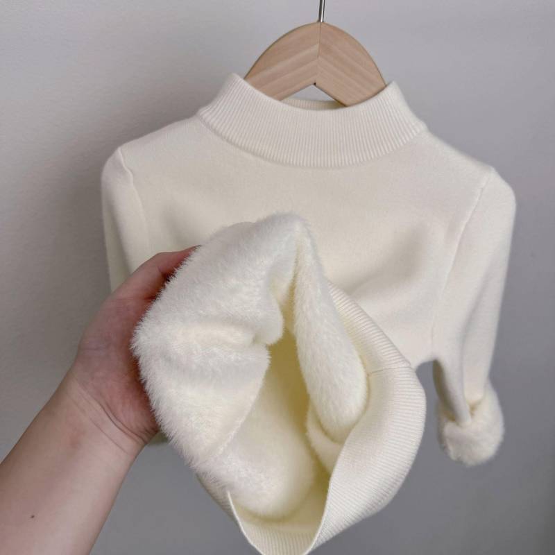 Winter Mädchen Wollpullover mit dickem und integriertem Samt für Kinder Winterbekleidung Basis Strickpullover 130 weiß von Joom DACH