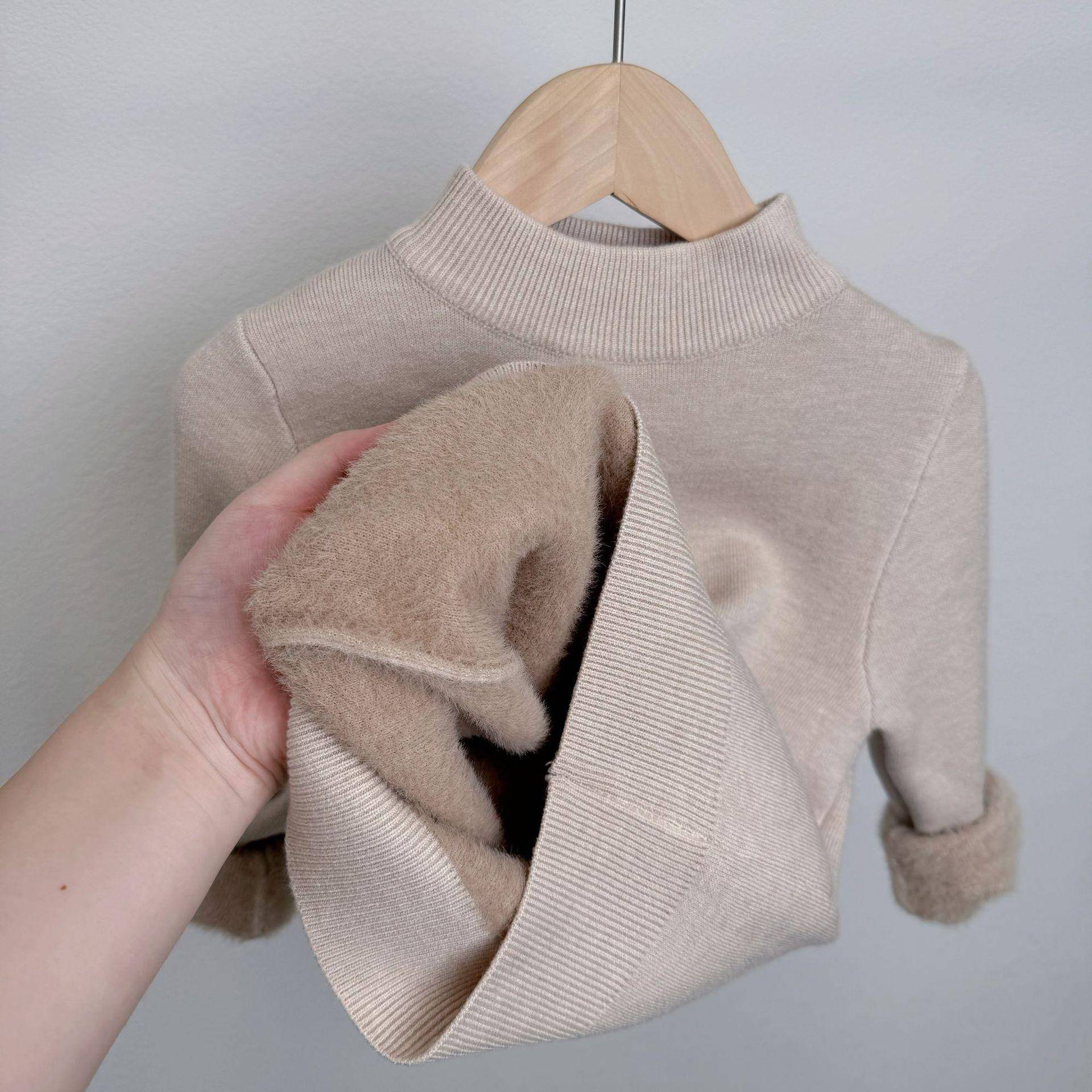 Winter Mädchen Wollpullover mit dickem und integriertem Samt für Kinder Winterbekleidung Basis Strickpullover 140 apricot von Joom DACH
