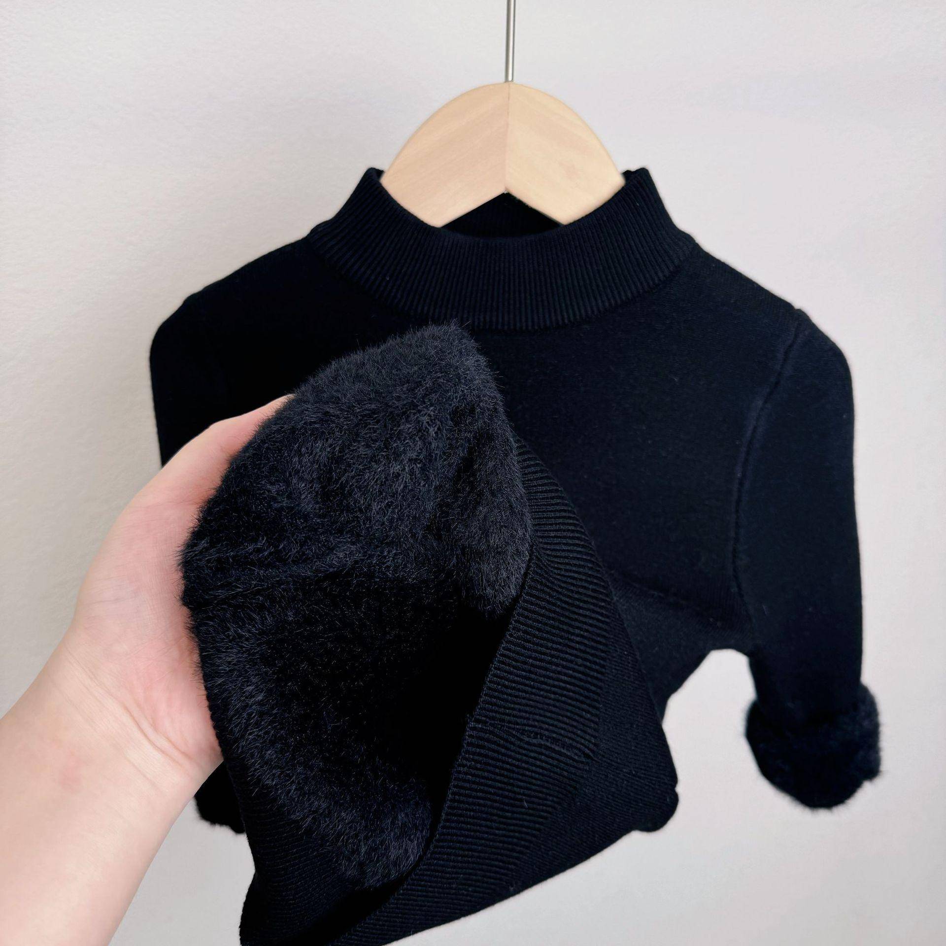 Winter Mädchen Wollpullover mit dickem und integriertem Samt für Kinder Winterbekleidung Basis Strickpullover 160 schwarz von Joom DACH