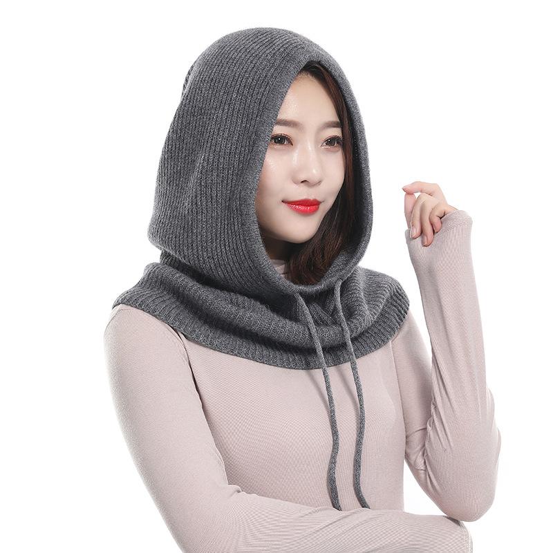 Winter Männer Frauen Gestrickte Hüte Bib Pullover Schal Gehörschutz Mit Kapuze Dicke Warme Mütze dunkelgrau von Joom DACH
