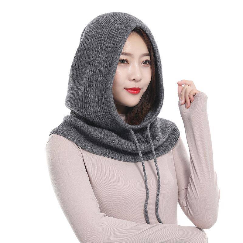 Winter Männer Frauen Gestrickte Hüte Bib Pullover Schal Gehörschutz Mit Kapuze Dicke Warme Mütze dunkelgrau von Joom DACH