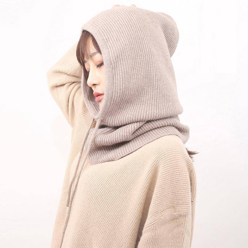 Winter Männer Frauen Gestrickte Hüte Bib Pullover Schal Gehörschutz Mit Kapuze Dicke Warme Mütze hellbraun von Joom DACH