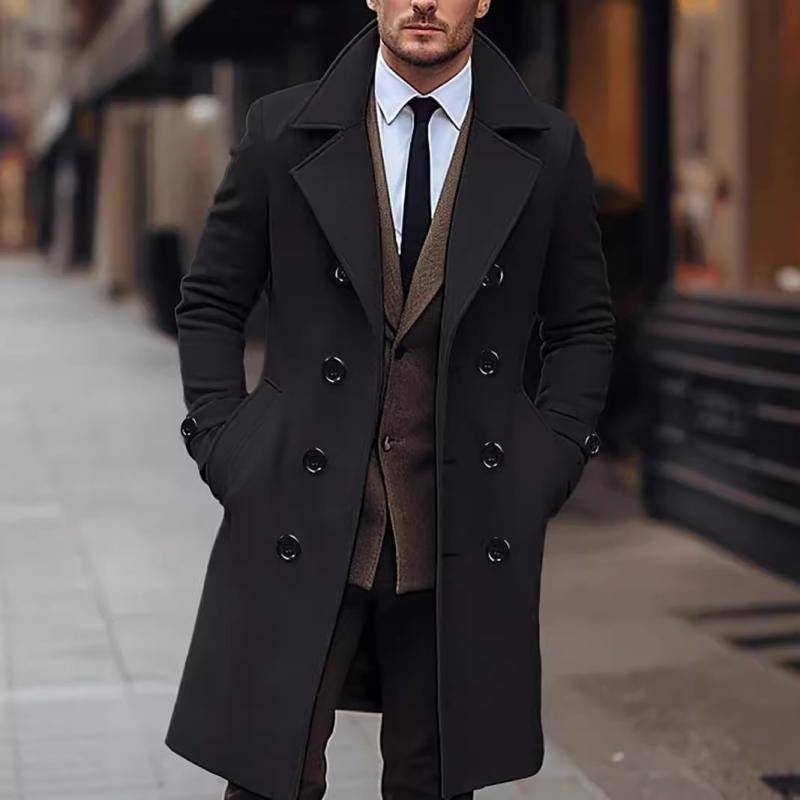 Winter Männer Koreanischen Mantel Lange Woll Wind Mantel Männer Woll Mantel Casual Business Dicken Trenchcoat Jacke Männlichen Übergroßen 3XL L schwarz von Joom DACH
