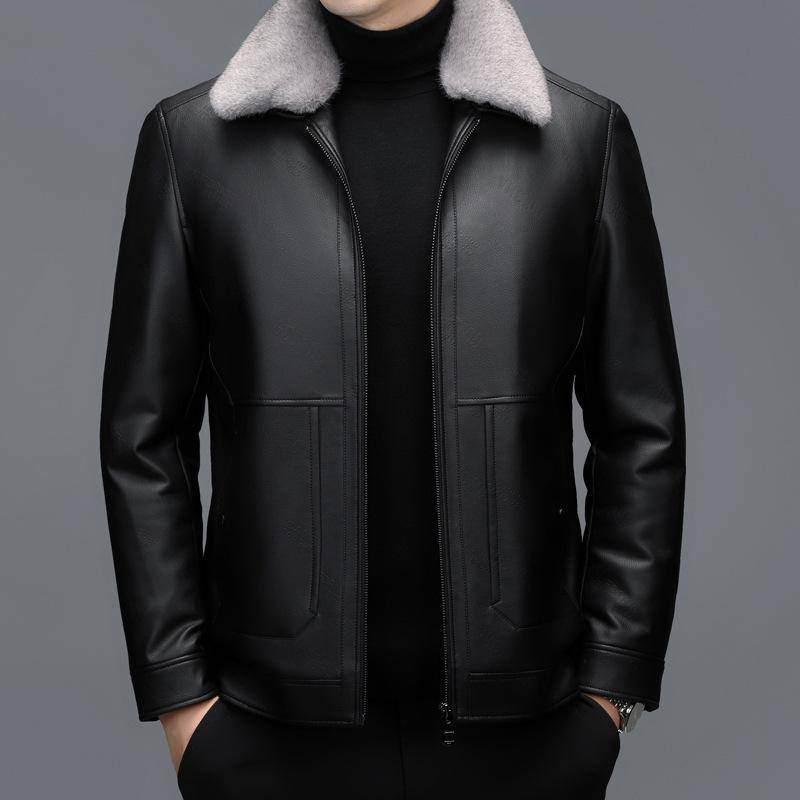 Winter Mittleren alters männer Echte Leder Jacke Kurze Pelz Einteiliges männer Verdickt Schaffell Jacke Revers 3XL von Joom DACH
