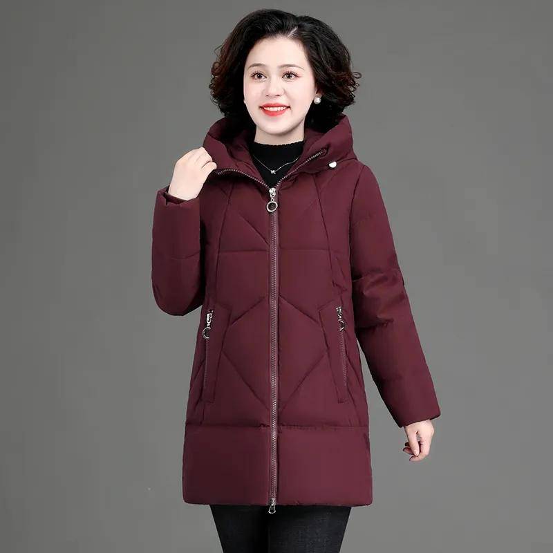 Winter Mittleren alters und Ältere frauen Stepp Jacke mit Kapuze Plus Größe Mittellange L bordeaux von Joom DACH
