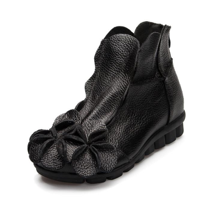 Winter Mode Frauen Echtes Leder Schuhe Höhe Zunehmende Casual Schuhe Wohnungen Stiefeletten Blume 42 schwarz von Joom DACH