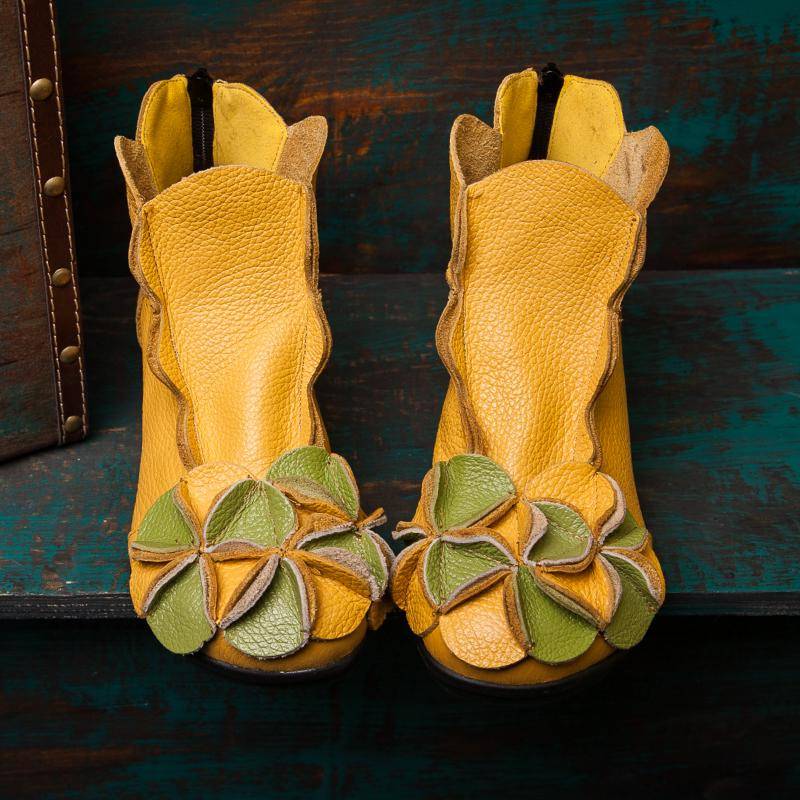 Winter Mode Frauen Echtes Leder Schuhe Höhe Zunehmende Casual Schuhe Wohnungen Stiefeletten Blume 42 gelb von Joom DACH