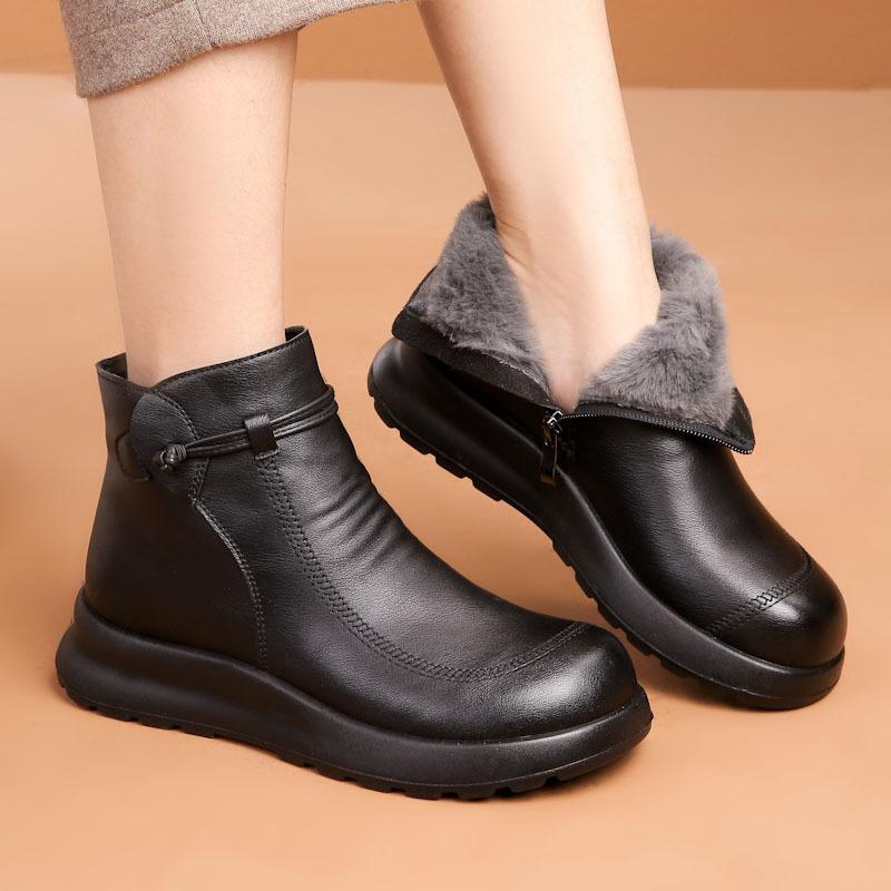 Winter Mode Frauen Echtes Leder Stiefeletten Weibliche Dicken Plüsch Warme Schnee Stiefel Mutter Wasserdicht Rutschfeste Booties Große Größe 40 von Joom DACH