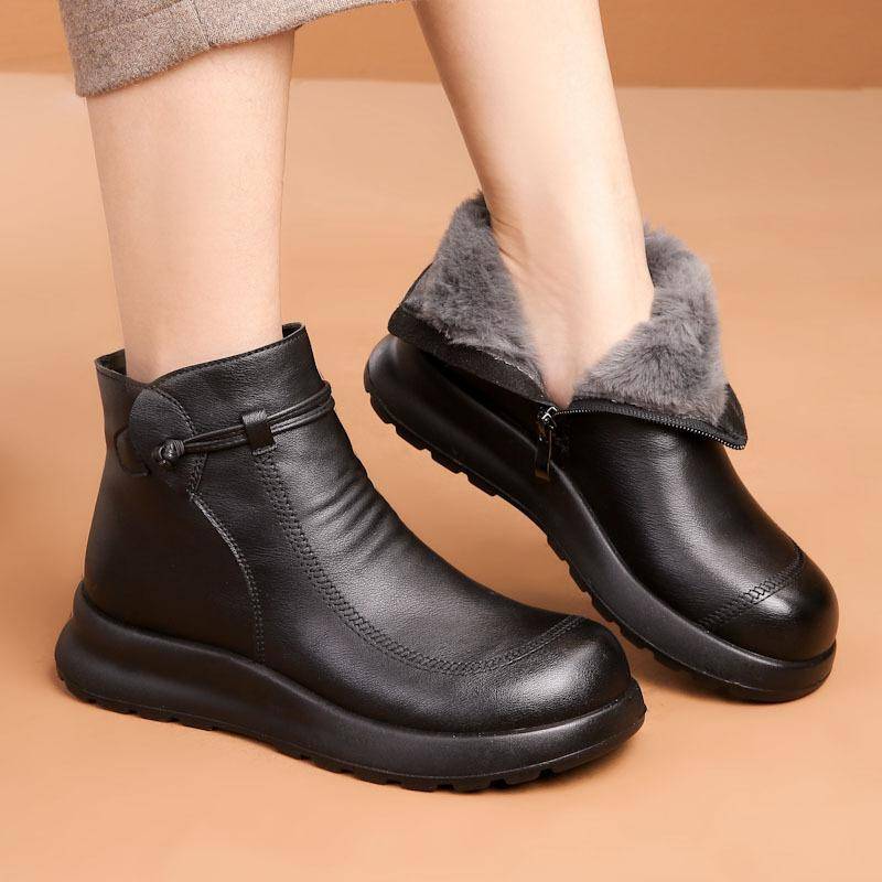 Winter Mode Frauen Echtes Leder Stiefeletten Weibliche Dicken Plüsch Warme Schnee Stiefel Mutter Wasserdicht Rutschfeste Booties Große Größe 40 von Joom DACH