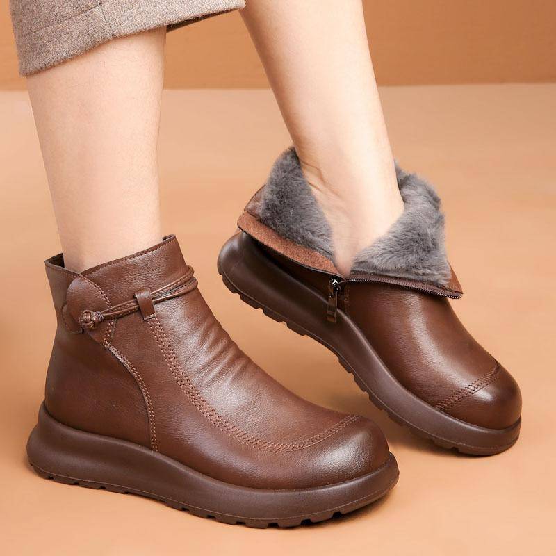 Winter Mode Frauen Echtes Leder Stiefeletten Weibliche Dicken Plüsch Warme Schnee Stiefel Mutter Wasserdicht Rutschfeste Booties Große Größe 40 von Joom DACH