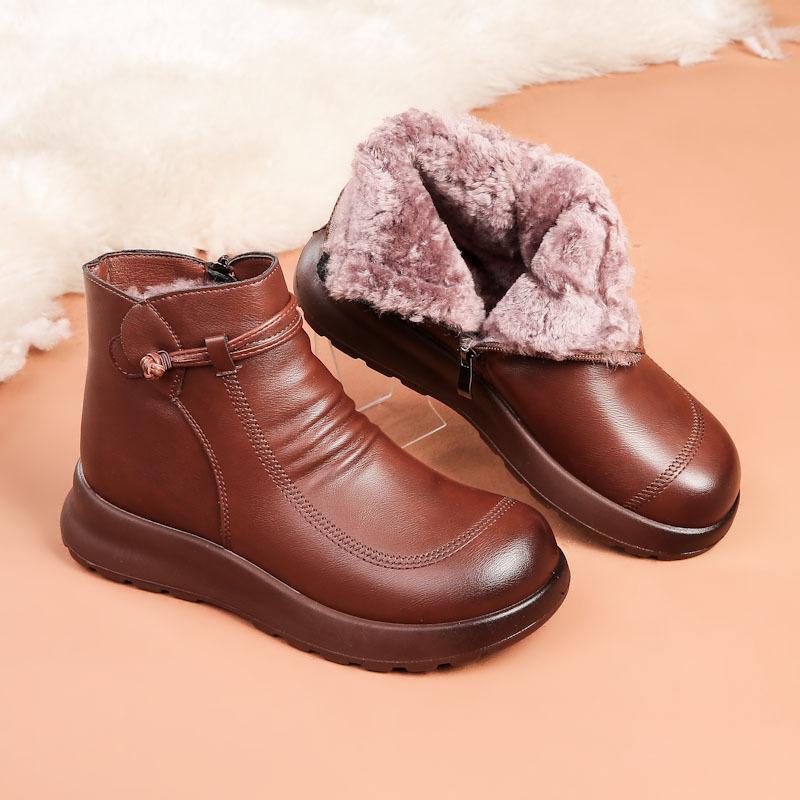 Winter Mode Frauen Echtes Leder Stiefeletten Weibliche Dicken Plüsch Warme Schnee Stiefel Mutter Wasserdicht Rutschfeste Booties Große Größe 40 von Joom DACH