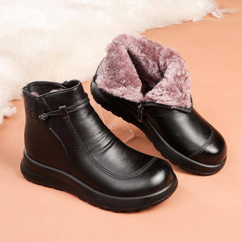 Winter Mode Frauen Echtes Leder Stiefeletten Weibliche Dicken Plüsch Warme Schnee Stiefel Mutter Wasserdicht Rutschfeste Booties Große Größe 40 von Joom DACH