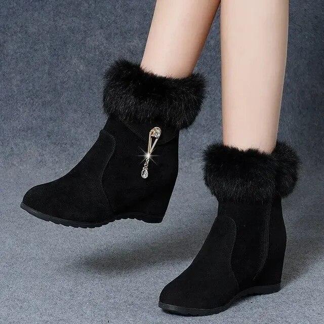 Winter Mode Frauen Keile Stiefeletten Zunehmende Höhe Schuhe High Heels Booties Metall Strass Stiefel 40 schwarz von Joom DACH