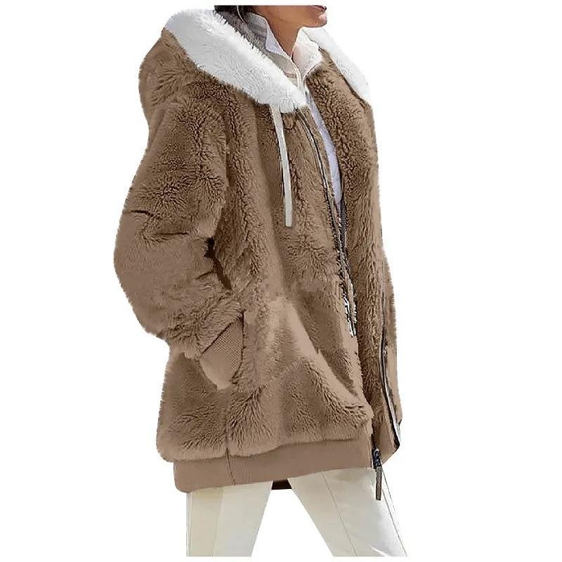 Winter Mode frauen Mantel Neue Casual Hooded Zipper Damen Kleidung Kaschmir Herbst Frauen Fleece Jacke Einfarbig Damen Mäntel 5XL khaki von Joom DACH