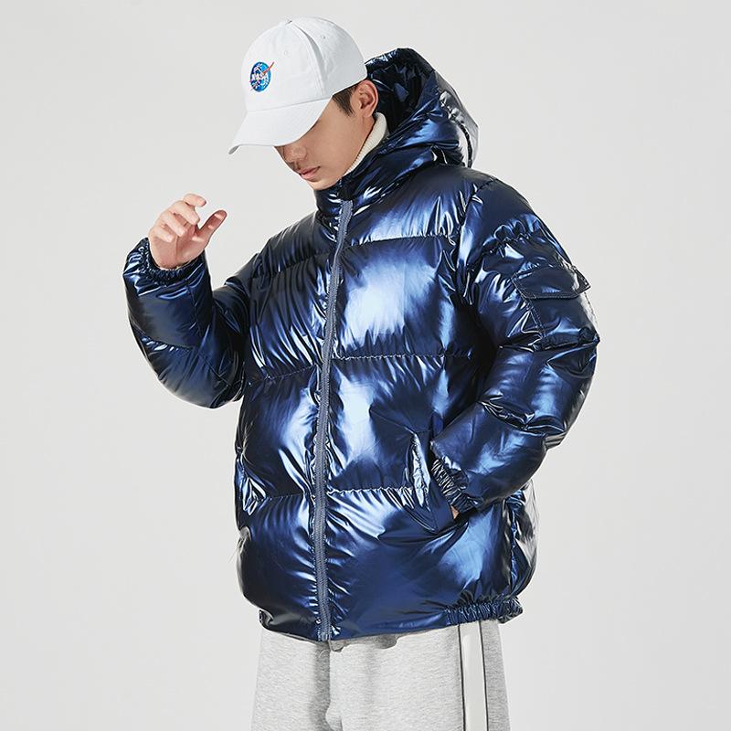 Winter Neue Baumwollgepolsterte Herren Lockere Kapuzen-Trendige Glänzende Verdickte Baumwollgepolsterte Herren Freizeit Baumwollgepolsterte Jacke 5XL blau von Joom DACH