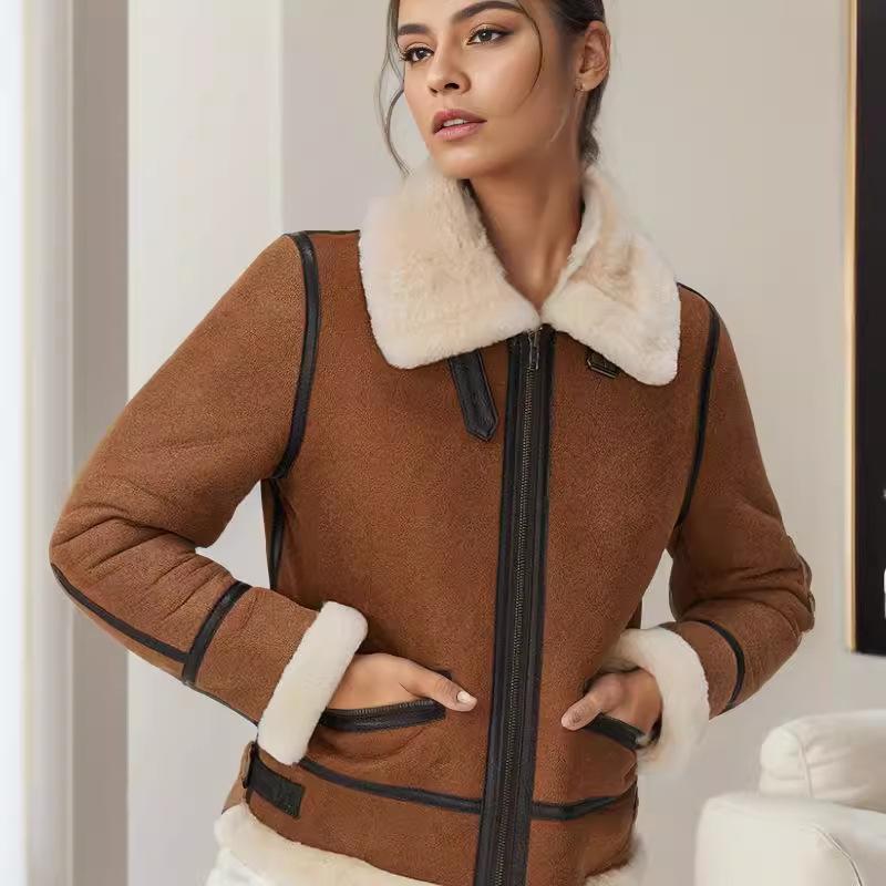 Winter Neue Damen Kurze Lederjacke Damen Fleece Verdickte Pelzjacke XXL von Joom DACH