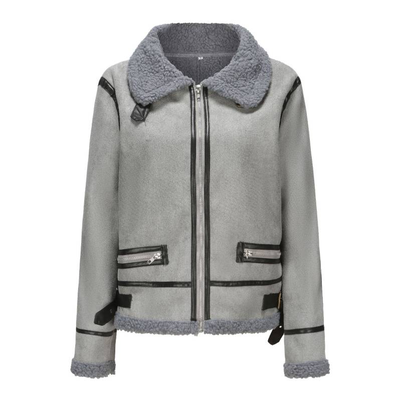 Winter Neue Damen Kurze Lederjacke Damen Fleece Verdickte Pelzjacke XXL von Joom DACH