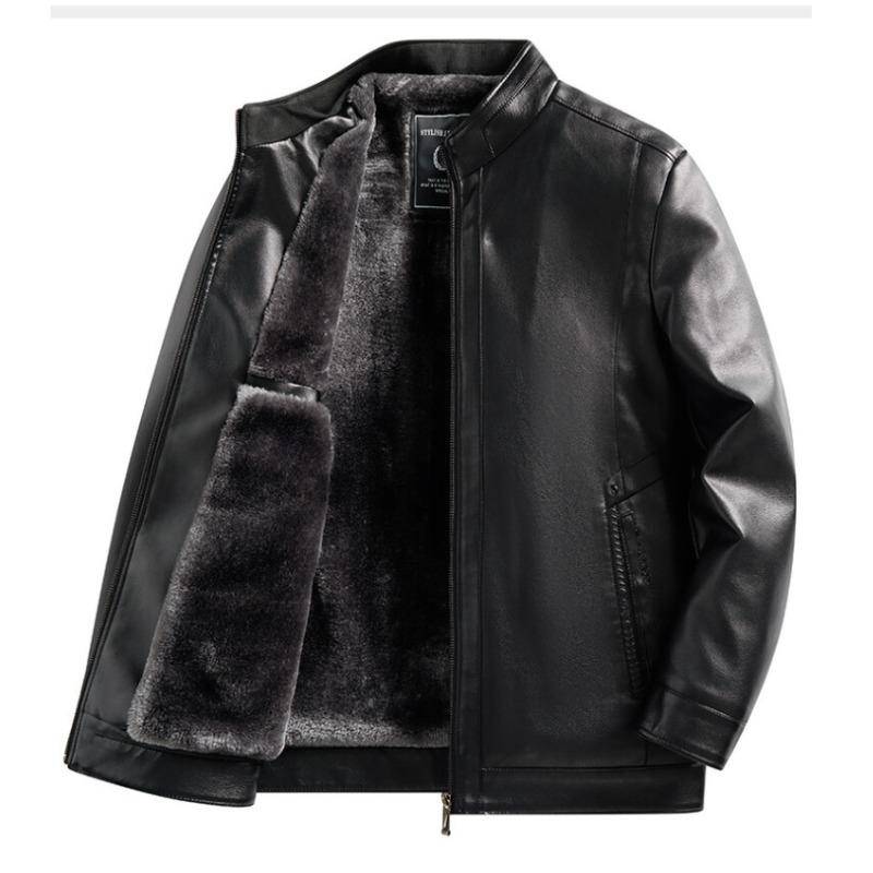 Winter Neue Herren Stehkragen Plus Fleece Lederjacke Herren Winter Verdickte Lederjacke Zum Warmhalten M schwarz von Joom DACH