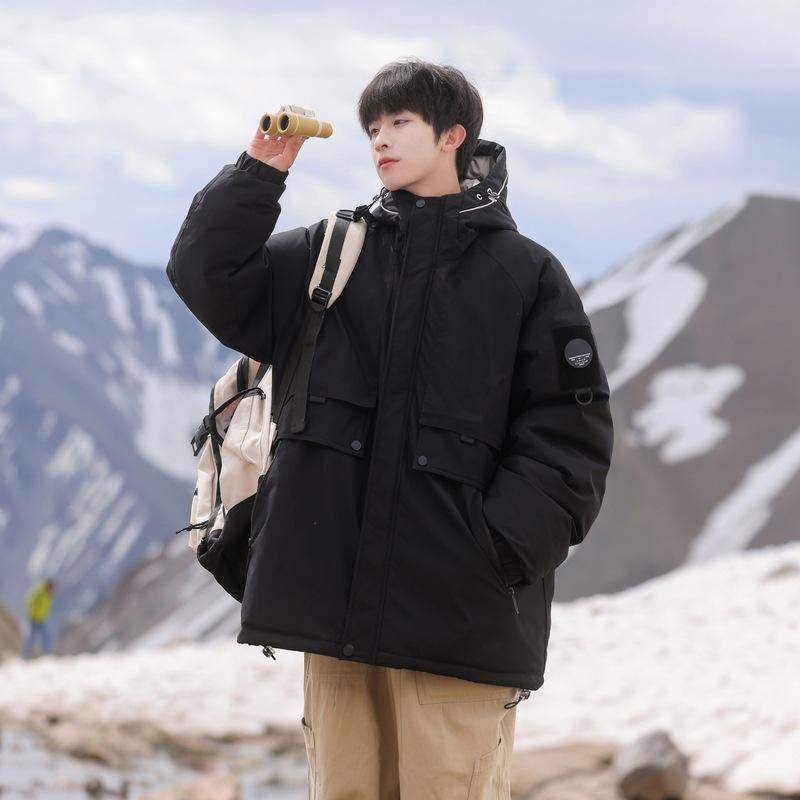 Winter Neue Hongkong-Stil Paar Daunenjacke High Street Locker Workwear Jacke Outdoor Herren 3XL schwarz von Joom DACH