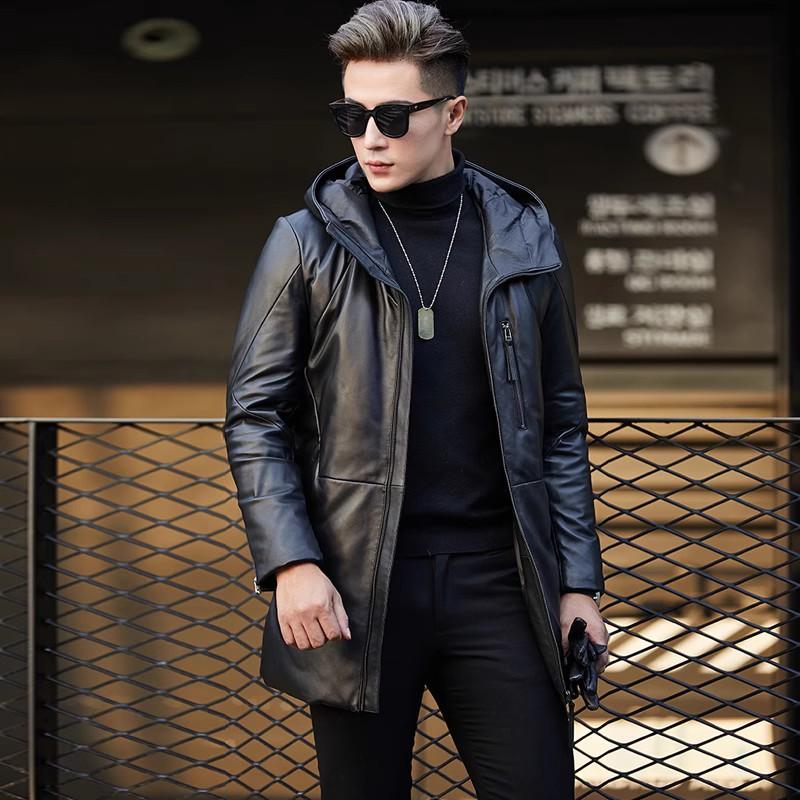 Winter Neue Lederjacke Herren Reißverschluss Mittellange Windjacke aus Leder mit Kapuze Lässige, verdickte Jacke 5XL schwarz von Joom DACH