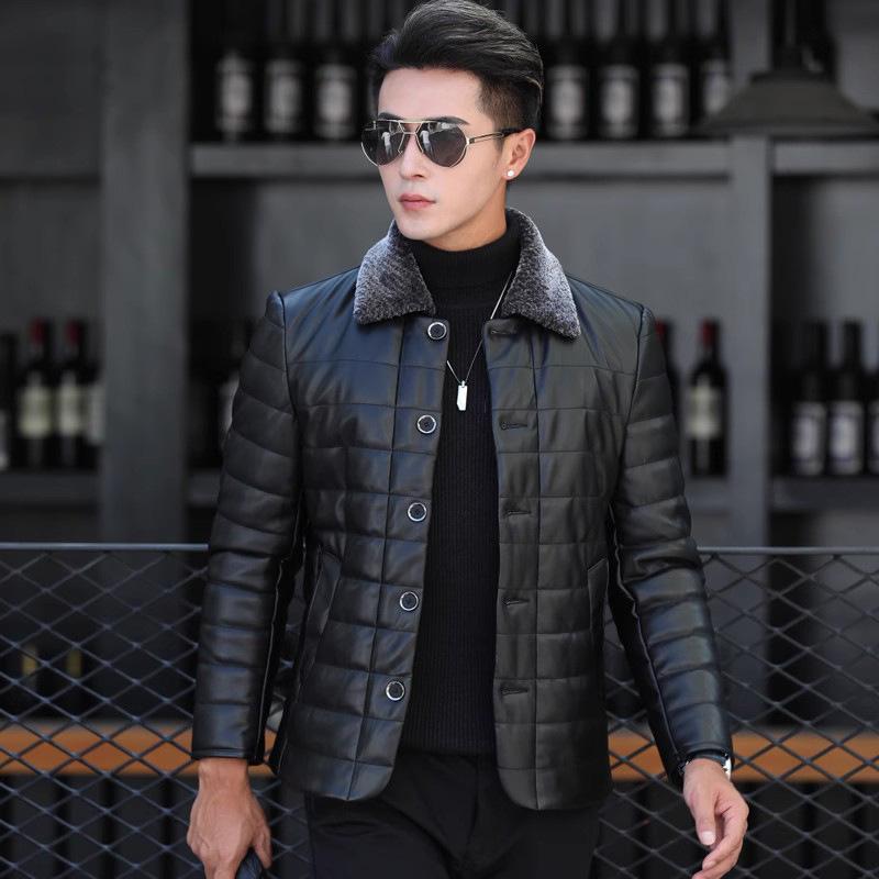 Winter Neue Lederjacke Herren Wolle Revers Kurz Slim Fit Koreanischen Stil Lederjacke Warmer Mantel 5XL schwarz von Joom DACH